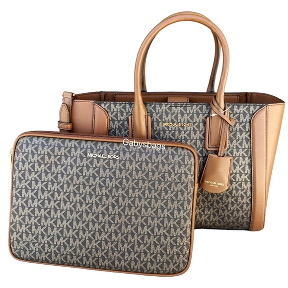 Michael Kors Kali Medium Satchel Crossbody + Ipad Case Brown Gold MK - Picture 5 of 8